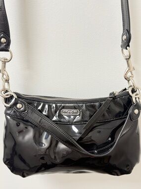 Coach Black Patent Leather Shoulder Bag with Silver Hardware